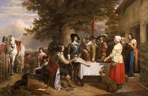 Oil on canvas painting of Charles I holding a council of war at Edgecote on the day before the Battle of Edgehill, Charles landseer,R.A.